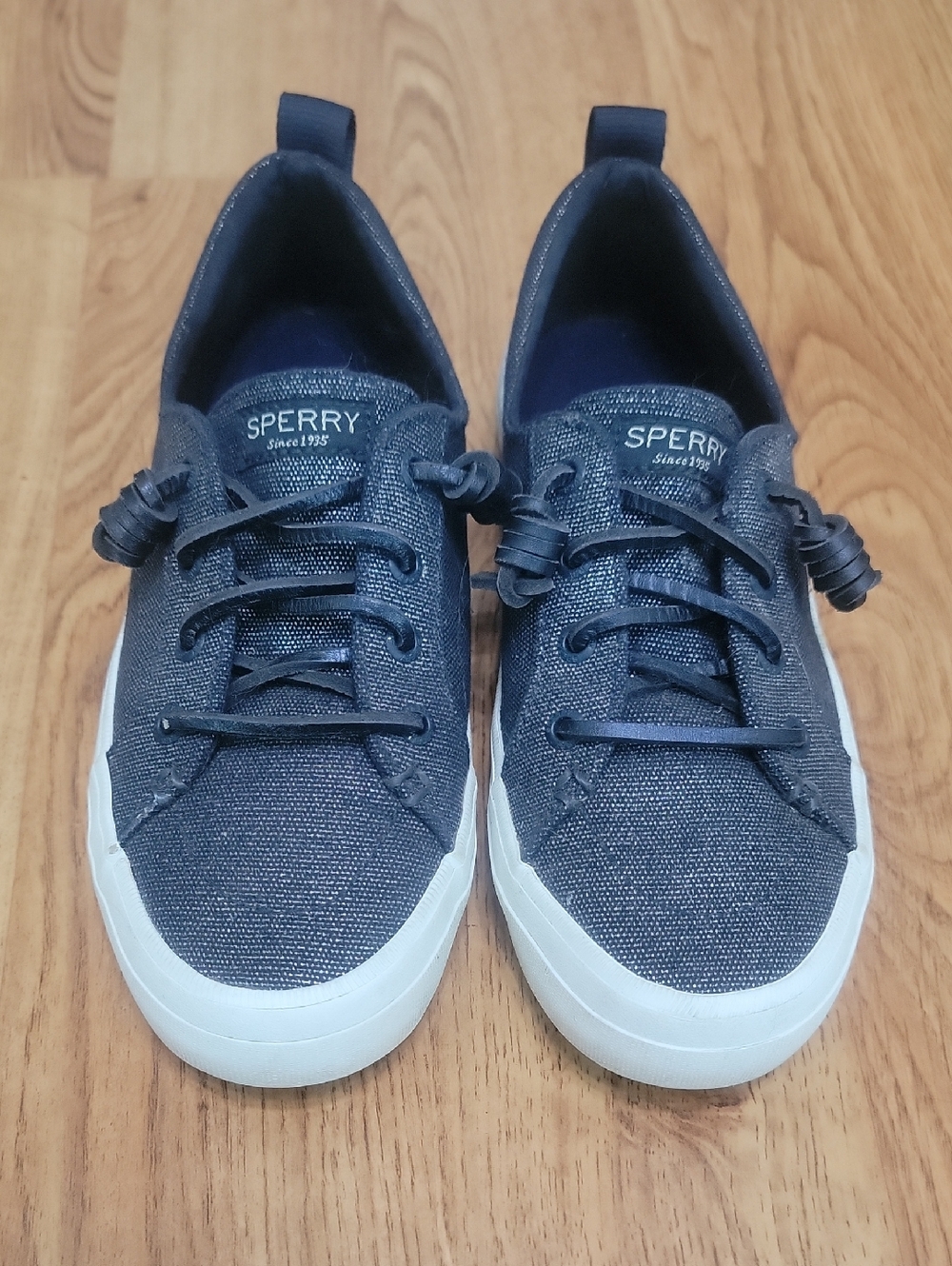 Sperry Shiney Navy Canvas Slip On Shoes Size 5.5